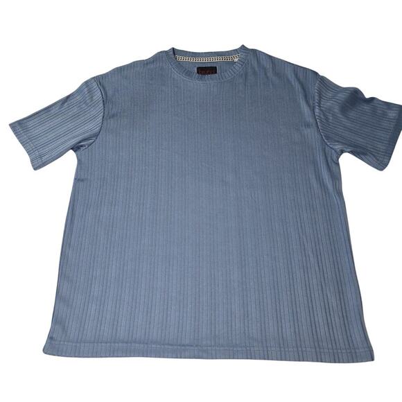 Bruno Luxe NYC Shirt Mens Medium Blue Ribbed Retro Y2K Career Casual Preppy - Picture 7 of 12